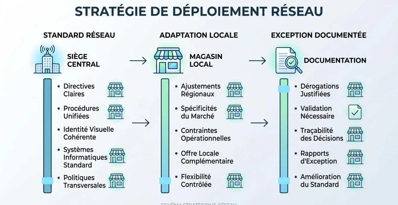 Schéma de gouvernance entre règles de marque, données locales et exceptions Google Business Profile