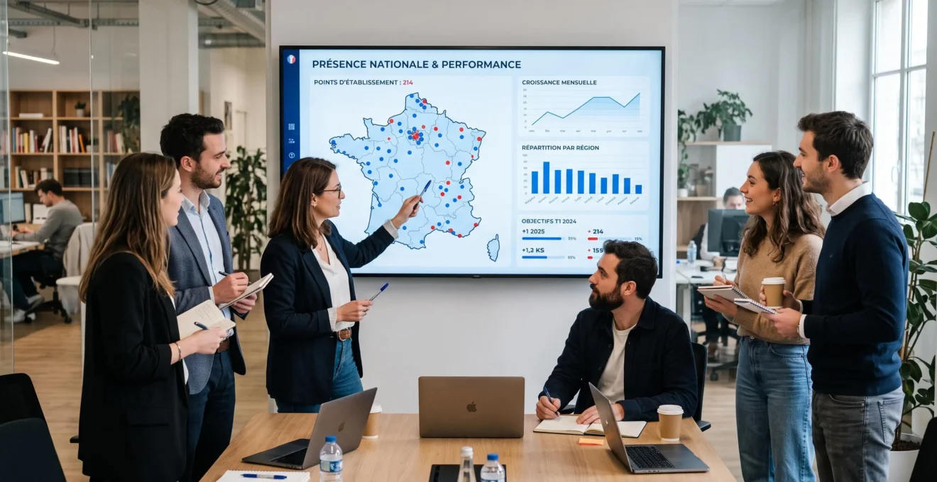Équipe marketing pilotant un réseau de fiches Google Business Profile sur plusieurs établissements